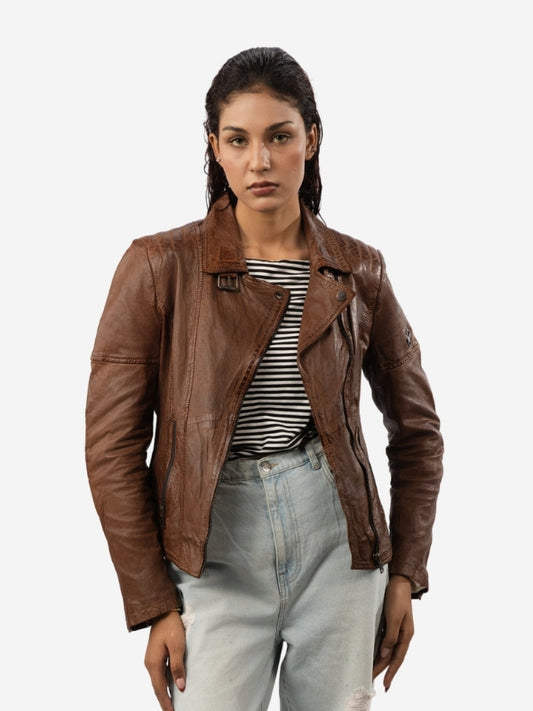 Women's Brown Leather Biker Jacket
