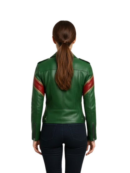 Women's Classic Biker Green Leather Jacket