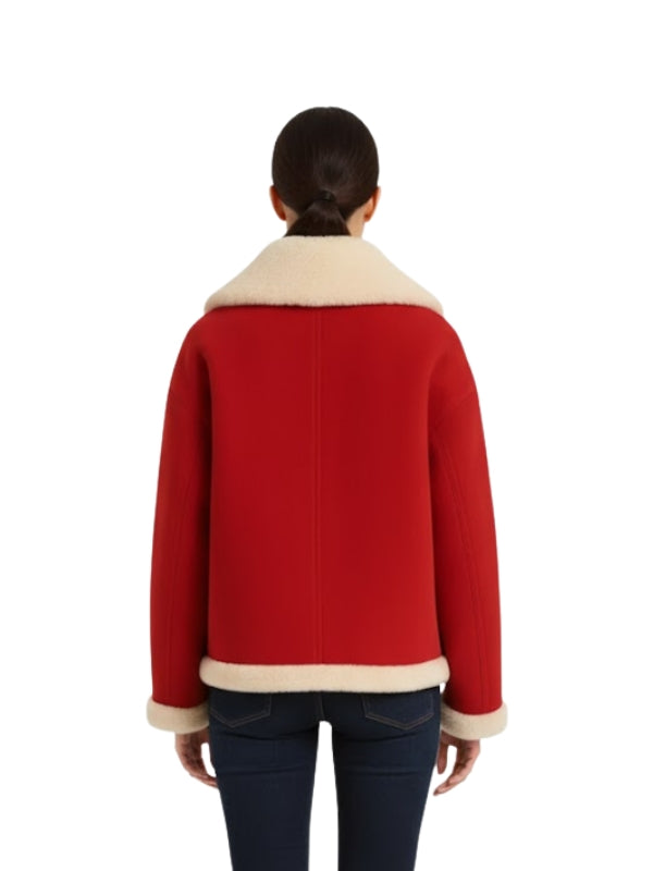 Women's Faux Fur Gucci Real Leather Colorblock Jacket