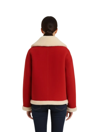 Women's Faux Fur Gucci Real Leather Colorblock Jacket