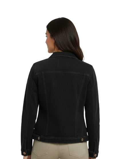 Women's Real Denim Viscose Lining Long Sleeves Black Leather Jacket