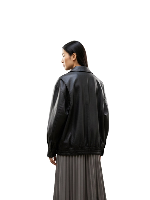 Women's Tessa Black loose fit Leather Jacket