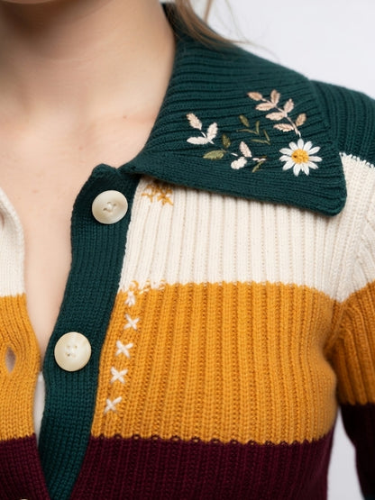 Womens Cropped Floral Knit Sweater Buy