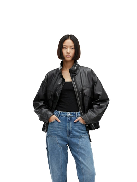Yara Black Slouchy Leather Jacket