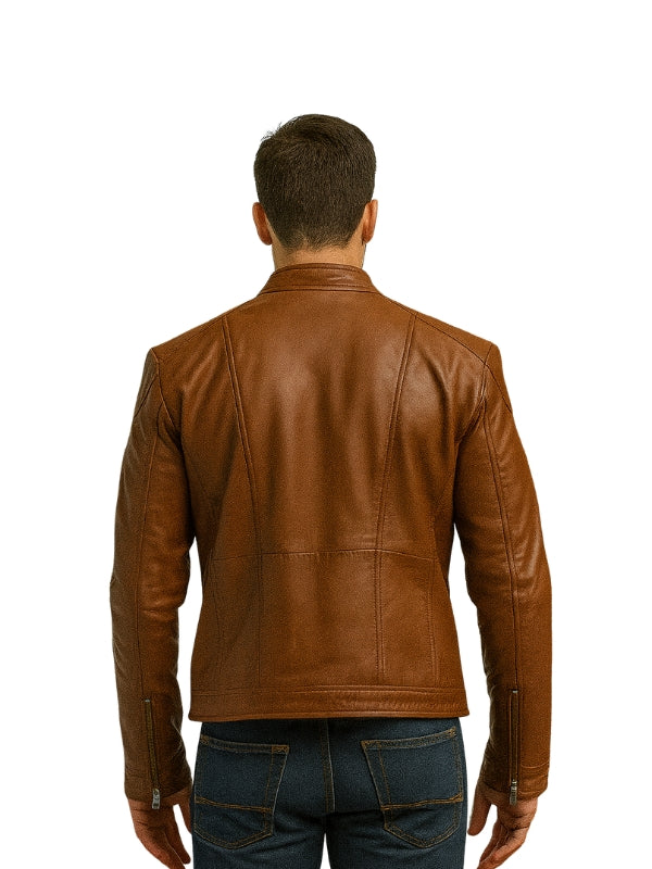 Noble Tan Leather Biker Jacket
