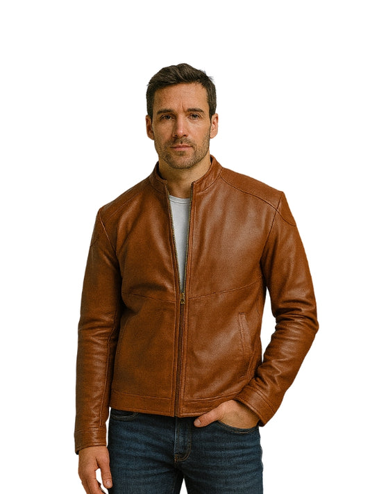 Noble Tan Leather Biker Jacket