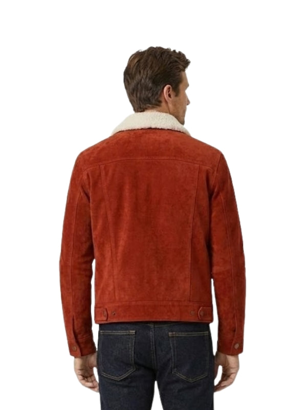 Men's Red Suede Leather Trucker Jacket