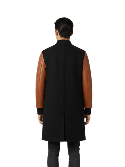 Men's Wool & Leather Sleeves Varsity Letterman Coat