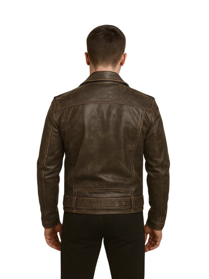 Allaric Alley Distressed Brown Leather Biker Jacket