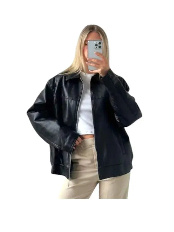 oversized leather bomber jacket