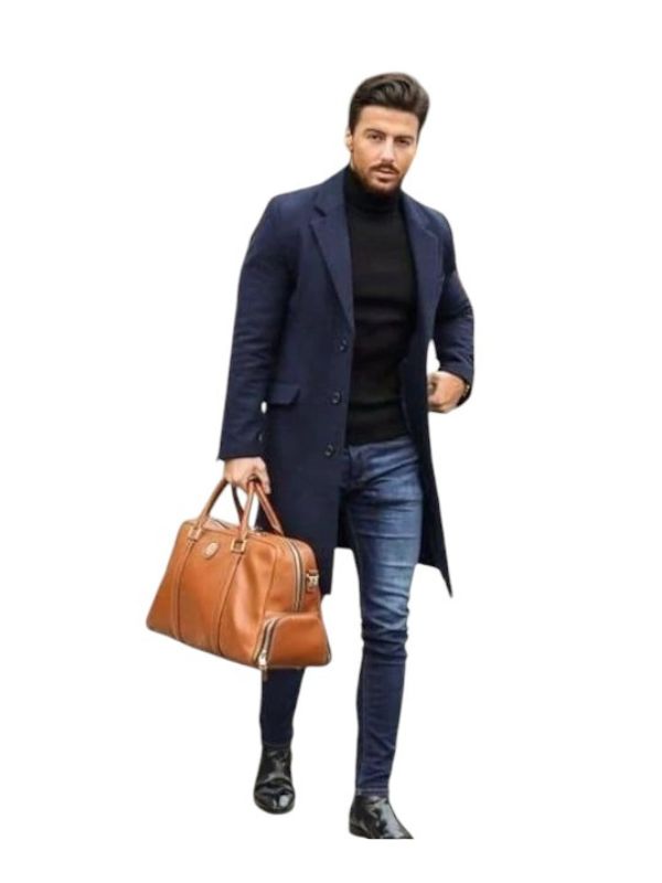 Men's Handmade Real Wool Premium Navy Trench Coat