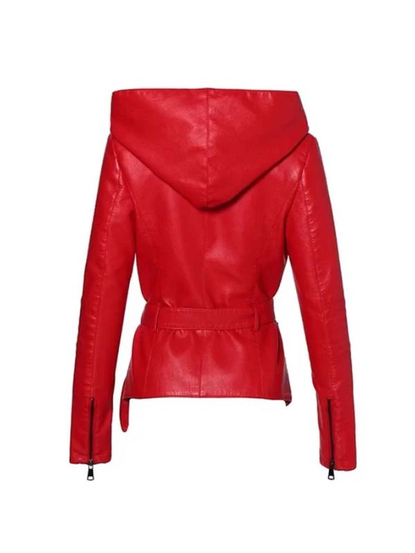 Women's Red Real Lambskin Lightweight & Hooded Leather Jacket