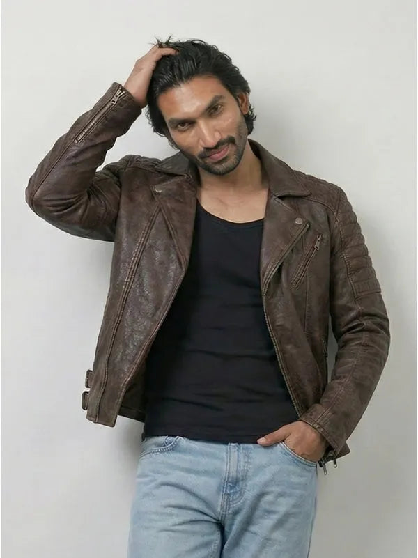 retro brown leather biker jacket inspired by classic motorcycle fashion