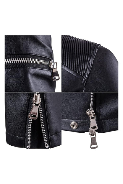 Men's Long Sleeves Multi-Zipper Black Sheepskin Biker Leather Jacket